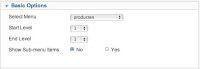 Basic options product menu