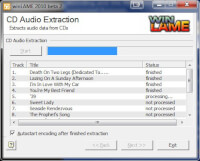 Afb. 7: winLAME extraheert de audio data van de CD